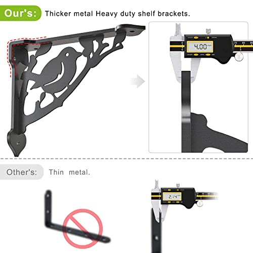 Seleware Bird Shelves Brackets Heavy Duty Shelf Brackets Wall Shelf Brackets Metal Corner Brackets, 8" X 7", Corner Brace, Hardware Included, 2 Pack #TOP2