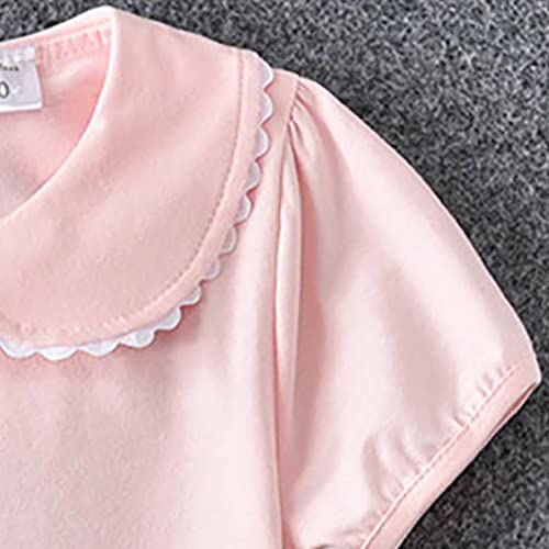 RNTOP Kids Baby Girl Short Sleeve Collar Shirt Toddler Girls Solid Color Blouse Casual Basic Tee (Pink, 12-18 Months)