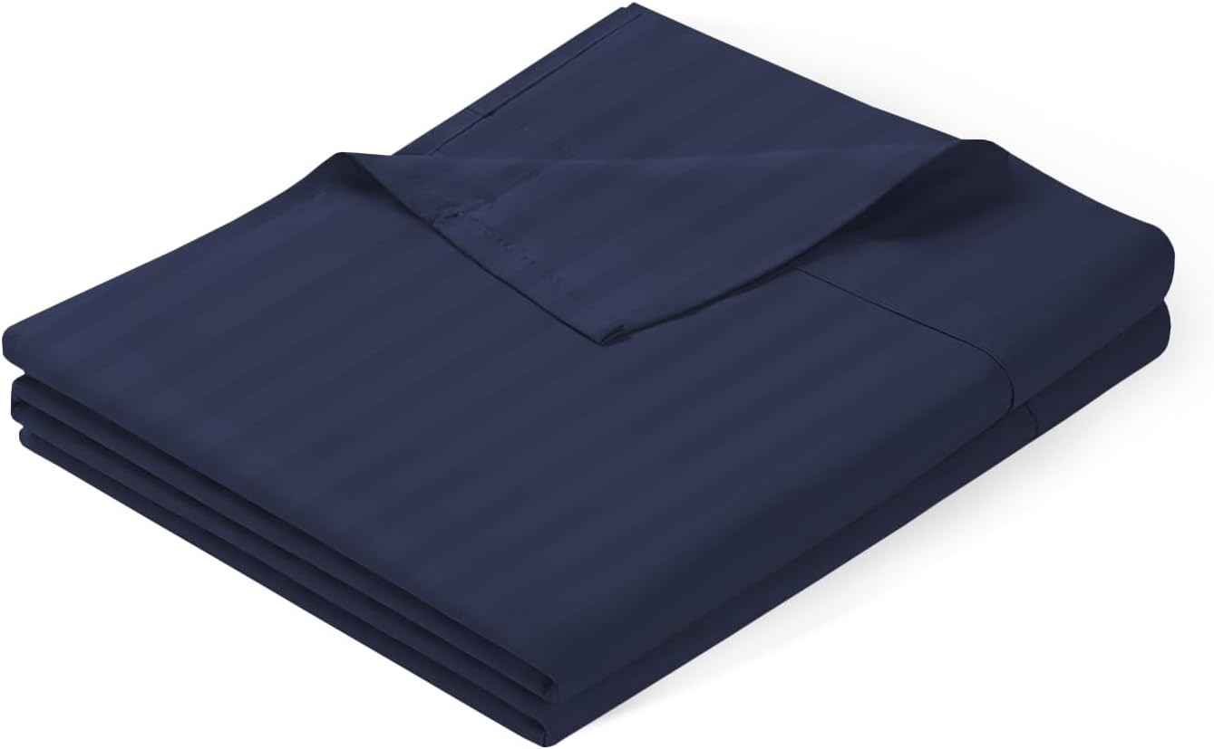 jaycorner Luxury Alaska-King (125x125) Size Flat Sheet Only - Peruvian Pima Cotton, 1000 Thread Count, 1 Piece Top Sheet, Extra Soft and Breathable Percale Weave, Hotel Quality (Stripe, Navy Blue)