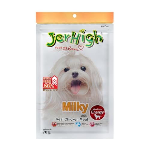 Image of JerHigh Chicken All Life Stages Dog Treats, Free from by-Products & Gluten, Milky (4X 70g, Stick, Sold by DogsNCats)