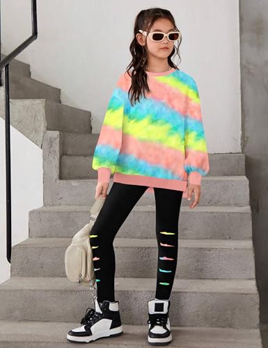 Image of Girls Clothes, Girls Outfits Tie Dye Sweatshirt Tops and Leggings Sweatpants 2 Piece Fall Winter Clothes Set 6-16T