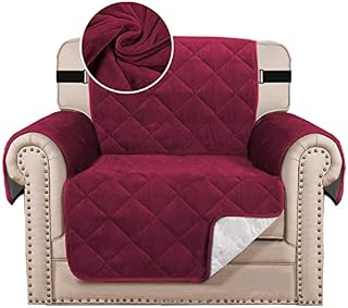 BellaHills Thick Velvet Sofa Covers Plush Couch Cover for Armchair Slipcover Protector from Pets Dogs with Non Slip Backing and Wider Elastic Strap (1 Seater/Chair, Grey)