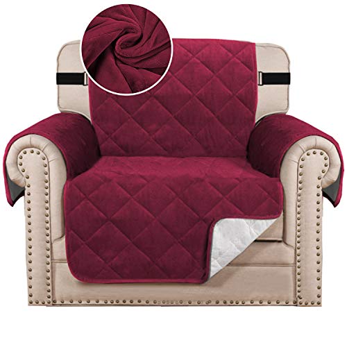 Housse de canapé matelassée en Velours épais pour Fauteuil, Housse de Protection Contre Les Animaux domestiques, Deux Sangles élastiques sur Le Dos et la Base (1 Place/Chaise, Bordeaux) Cover