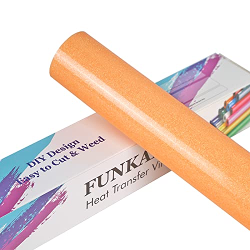 FUNKAKA Rolos de vinil de transferência de calor HTV amarelo laranja fluorescente com glitter, 30,5