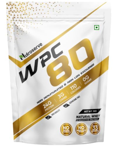 Image of WPC 80 Whey Protein Concentrate Powder | 24g Protein, 3g Carbs, 0g Sugar | Natural Whey with Digestive Enzymes | Aspartame Free (1 KG, Unflavoured)