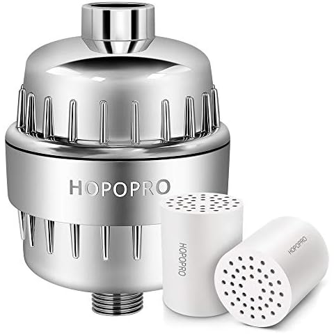 HOPOPRO NBC News Recommended Brand 18 Stages Shower Filter Set, High Output Universal Shower Head Filter Combo Water Softener Remove Chlorine Fluoride Heavy Metals Sediments Impurities Cover