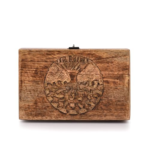 Samhita KC095 Handmade Mango Wood Tree Of Life Engraving Beautifully Keepsake Box Jewellery Organiser Unique Gift Ideas thumb #1