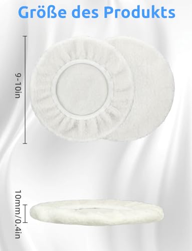 WanderGo 4er Set Lammwoll Polierhauben 9–10 Zoll (225–250 mm) für Einhell CE-CB 18/254 Li, CC-PO 90, Poliermaschinen, Akku Autopolierer, Polierpads für Auto Pflege
