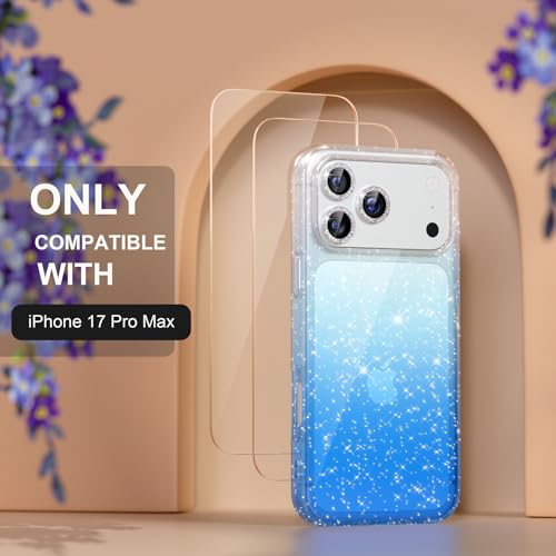 Choiche Compatible for iPhone 17 Pro Max Case, Women Cute Clear Glitter Bling Sparkly Case, [3 x Diamond Camera Lens Protectors] [2 x Tempered Glass Screen Protectors] 6.9-inch (Glitter Clear/Blue) by Choiche - Image 2