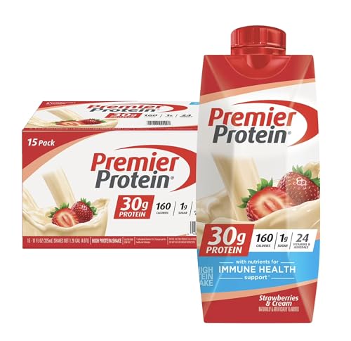 Image of Premier Protein Shake, Strawberries & Cream, 30g Protein, No Added Sugar, 24 Vitamins & Minerals to Support Immune Health, 11 fl oz, 15 Pack (Packaging May Vary)