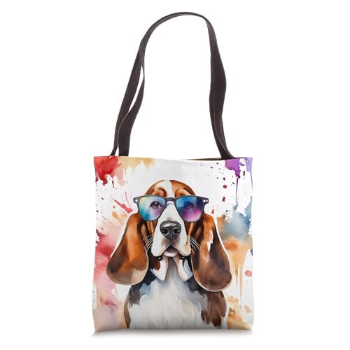 Bolso tote con estampado de perro Basset Hound y salpicaduras de acuarela miniatura 1