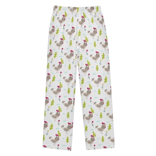 Cock and Florals Boys Long Pants Soft Trousers Elastic Waist Kids Lounge Bottoms with Pockets S-XL