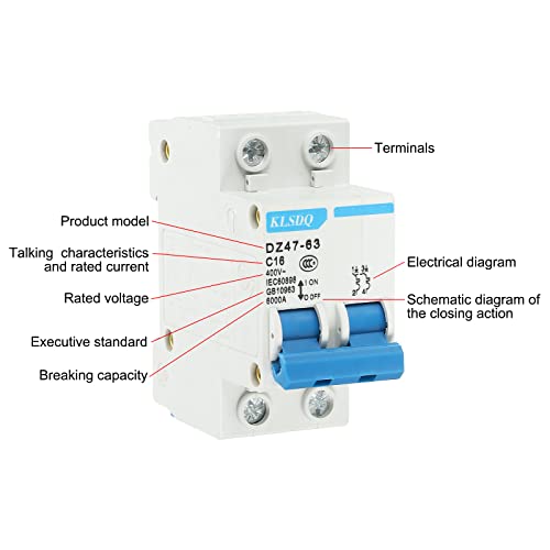 Meccanixity Miniature Circuit Breaker Low Voltage Ac 16A 400V 2 Pole Din Rail Installation Dz47-63 C16 #TOP2