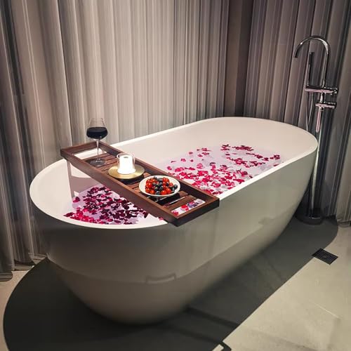 Bandeja grande de nogal para tina, mesa de baño con listones de 31 x 6 pulgadas, ideal para relajarse y remojar en la bañera
