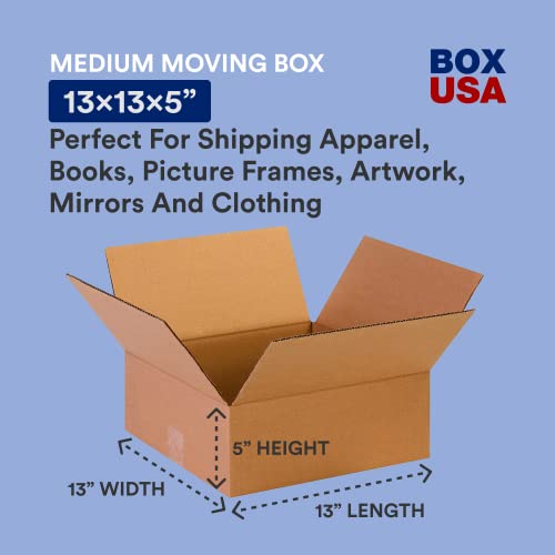 Image of BOX USA Shipping Boxes 13 inchL x 13 inchW x 5 inchH 25-Pack Flat Corrugated Cardboard Box for Packing, Moving and Storage