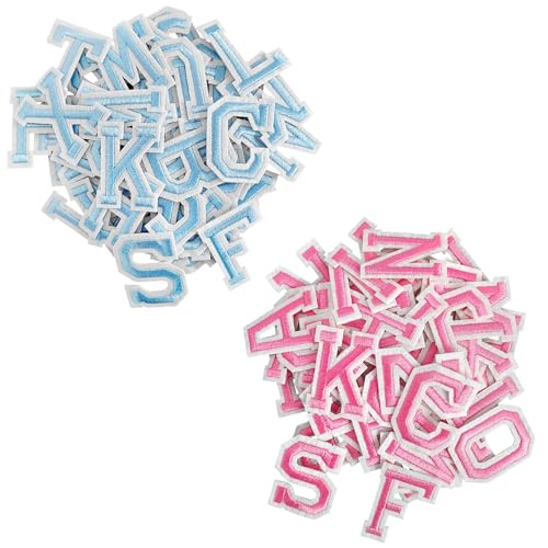 CXWLJL 104Pcs Iron on Letter Patch, A-Z Patches for Clothes(Blue and Pink)