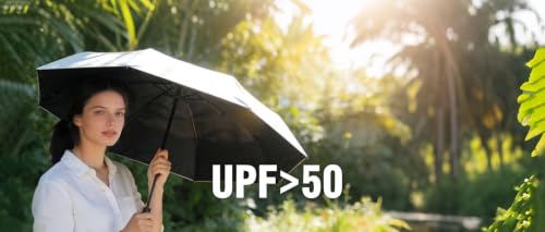 Image of SIEPASA Compact Travel Umbrella - Windproof Auto Open /Close, Small Folding Umbrella for Rain & Sun with UPF50+ - Lightweight Frame, Waterproof - Fits Backpack, Purse, Suitcase.(Silver /Rose)