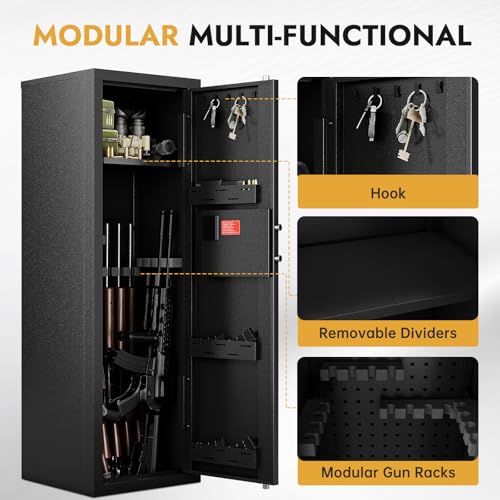 Image of KAER 10-15 Biometric Gun Safe for Rifles and Pistols,Large Gun Cabinet with Removable Racks & Adjustable Shelf,Fingerprint Keypad Lock Rifle Safe for Home & Hunting(AR-15)