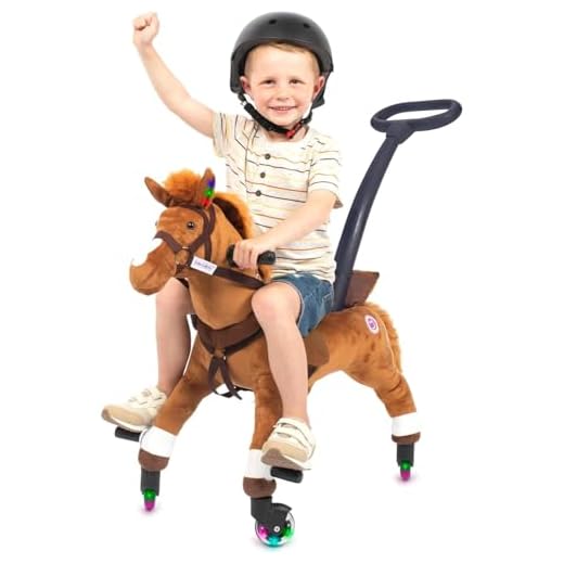 Power Pony Push Riding Horse (Champ-Brown) | Soft Plush Wheeled Ride-On Toy for Toddlers Age 2+