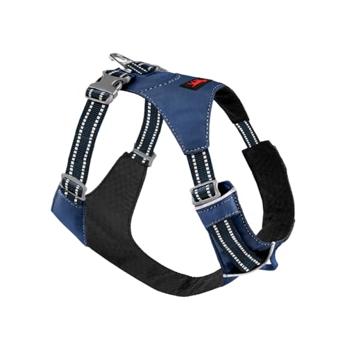 Tuff Pupper All-Day Wear Dog Harness | for Walking, Trail Running, Hiking | Front & Back Leash Clips | Reflective Trim | Easy On/Off Buckles | Lightweight Breathable | No Pull Design (XS, Blue)
