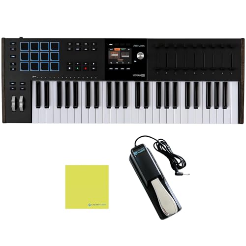 Arturia KeyLab 49 Mk3 Black Bundle with Sustain Pedal & Polishing Cloth – 49-Key USB MIDI Controller, DAW Integration, Faders, Encoders, Pads & Analog Lab Pro Software for Music Production