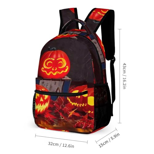 3Pcs Backpack Sets Glowing Halloween Pumpkin Print Travel Daypack 3 in 1 Lightweight Backpack Set with Lunch Bag And Cosmetic Bag2
