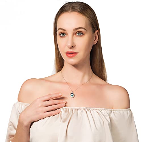 Natural Swiss Blue Topaz Gemstone Pendant For Women, Gold Bezel Zircon, 925 Sterling Silver 17.7 Inches Chain Necklace Birthstone Gift For Her Mom, 10 Carat Oval Cut 10X13 Mm Stone #TOP2