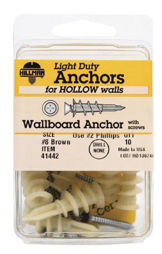 Hillman Wallboard Anchors With Screws No. 8 Pan Head Phillips 50 Lb. Brown 10/Pack