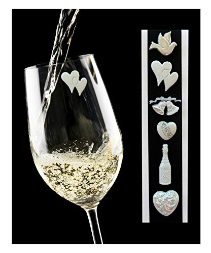 Wedding Wine Charms - Magnetic Stemless Glass Markers - Set of 6 by Simply Charmed
