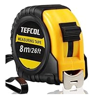 TEFCOL Retractable Tape Measure 8m 26Ft, Heavy Duty Nylon Coated Measuring Tape, Imperial and Metric Measurement with Metal Belt Clip (Black Yellow)