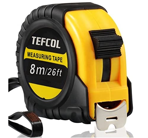 TEFCOL Retractable Tape Measure 8m 26Ft, Heavy Duty Nylon Coated Measuring Tape, Imperial and Metric Measurement with Metal Belt Clip (Black Yellow) 1 TEFCOL Retractable Tape Measure 8m 26Ft, Heavy Duty Nylon Coated Measuring Tape, Imperial and Metric Measurement with Metal Belt Clip (Black Yellow)
