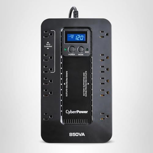 CyberPower EC850LCD Ecologic UPS Battery Backup and Surge Protector, 850VA/510W, 12 Outlets, ECO Mode, Compact, UL Certified