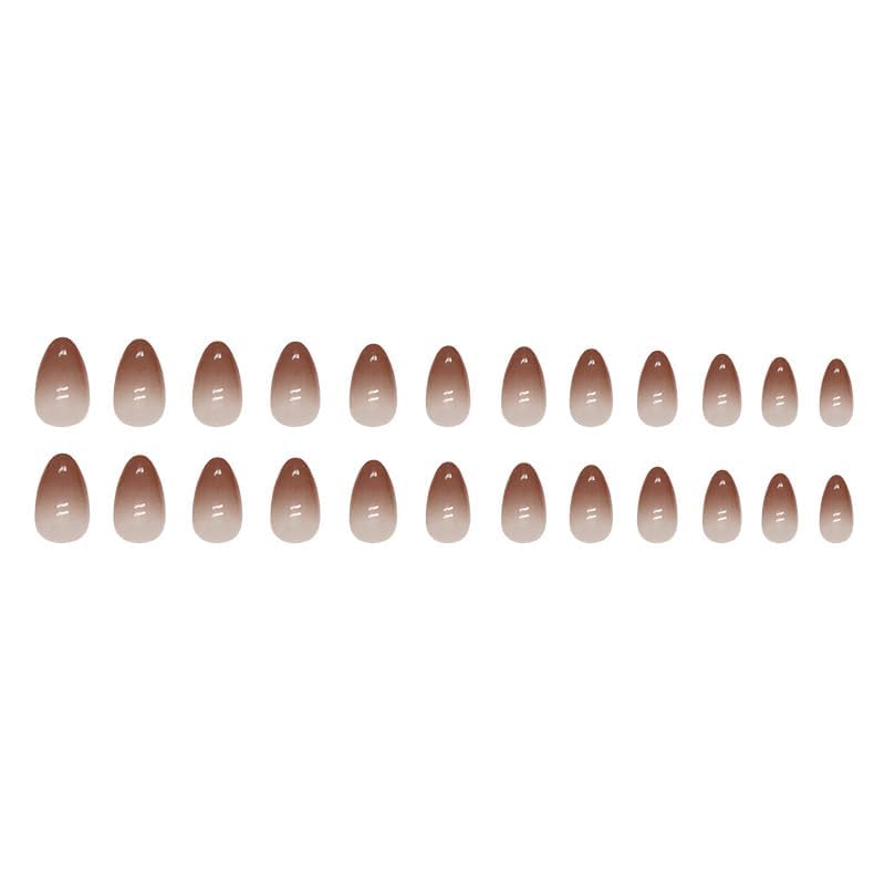 Image of Kriga 24 Reusable Artificial Fake Nail Set| Brown Light Dark Almond Shape Glossy Nails| Lightweight & Long Lasting| Quick Fix For Festivals & Special Occasions