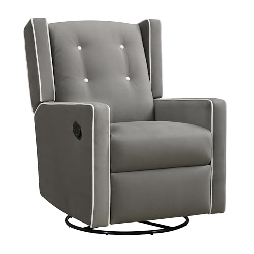 Baby Relax Mikayla 4-in-1 Swivel Glider Rocker Recliner Chair, Gray Microfiber