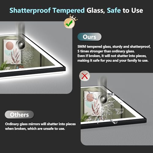 Image of 40x30 Black LED Bathroom Mirror, Backlit & Front Lit Lighted Mirror