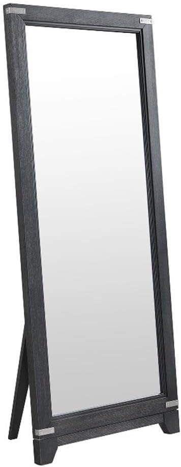 Pemberly Row Transitional Wood Floor Mirror, 70.5" H x 30" W x 20" D, Weathered Steel Finish, Oak Veneer and Hardwood, Beveled Glass, Full-Length Bedroom Mirror with Decorative Metal Bracket Accents