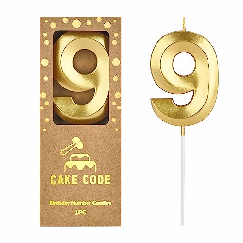 CAKE CODE 2.76 Inch Diamond Gold 9 Number Birthday Candles Gold Number Candles Cake Number Candles Party Celebration