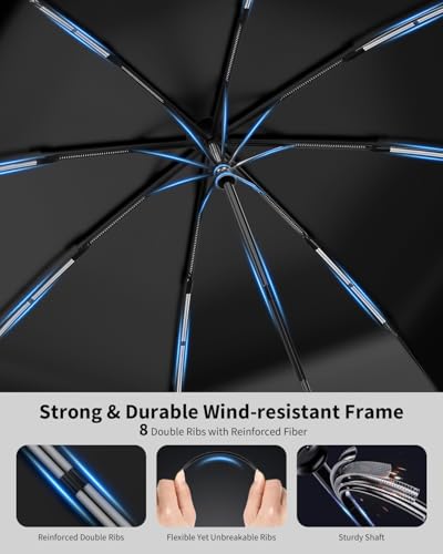 Image of ANYCHO 54 Inch Umbrella for Rain Big Size, Double Layer Vented Sun Umbrella with Carabiner Handle & 8 Double Ribs, Windproof Waterproof Auto Open Umbrella for Men Women