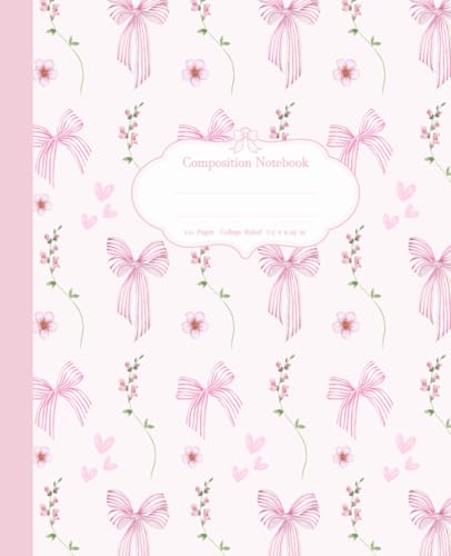 Composition Notebook: College Ruled Light Pink Floral Coquette With Cute Girly Bows | Pastel Aesthetic School Supplies For Teen Girls and Women | 110 Pages 7.5 x 9.25" . image 2