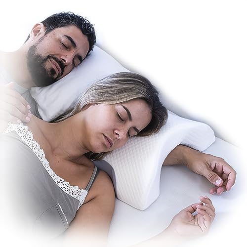 InnovaGoods - Viskoelastisches Nackenkissen für Paare, Ergonomisches Design für Entspannung zu Zweit, Memory-Schaum für Druckentlastung, Abnehmbarer Bezug, Weiß, 36 x 12,5 x 30,5 cm, Memory-Schaum