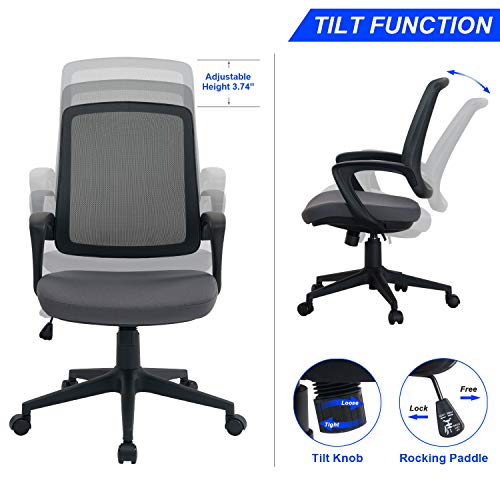 Office Chair Mid Back Desk Chair Ergonomic Computer Chair Adjustable Mesh Chair with Arms, Black - Thumbnail 5