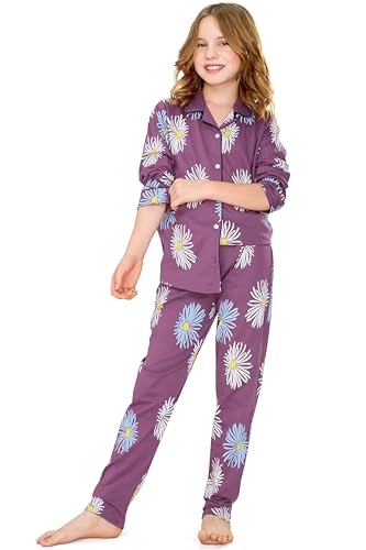 Image of ZEYO Night Suit for Girl's Floral Printed Cotton Night Dress of Shirt and Pajama Set 5538