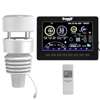 froggit Estación meteorológica inalámbrica HP1000SE PRO 7 en 1 Ultra Black Edition con Reloj, Sensores Exteriores, Pantalla TFT a Color de 7 Pulgadas, Previsión Meteorológica: froggit Estación meteorológica inalámbrica HP1000SE PRO 7 en 1 Ultra Black Edition con sensores exteriores, pantalla TFT a color de 7 pulgadas, previsión meteorológica Nuevo sensor exterior 7 en 1 ultra compacto asistido por energía solar (temperatur...