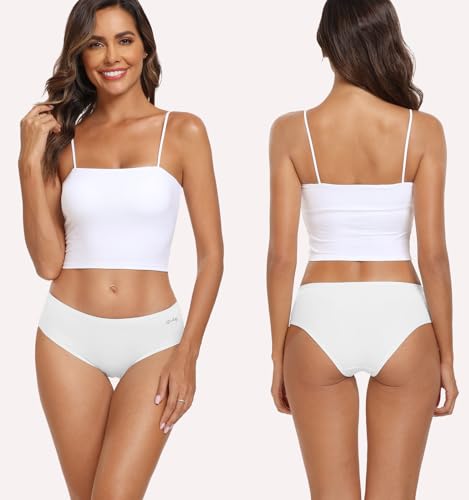 coskefy Womens Cotton Underwear 6 Pack Hipster Panties Ladies Low Rise Bikini Panty Soft Briefs White