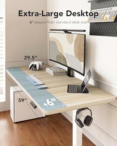Image of HUANUO 60 x 30 inch Large Standing Desk, Powerful Brushless Motor Large Height Adjustable Table, 4 Memory Preset Stand Up Work Station Sit Stand Desk, Home Office with Thick T-Shaped Frame,Natural