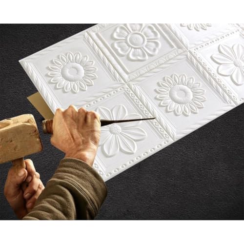 Papel pintado tridimensional 3D autoadhesivo blanco, pack de 10 piezas para pared de salon 7
