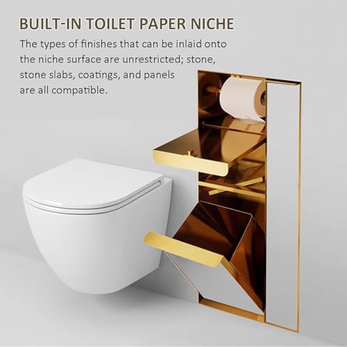 Nicho de baño empotrado de acero inoxidable 304 con portarrollos oculto y cubo de basura B 2