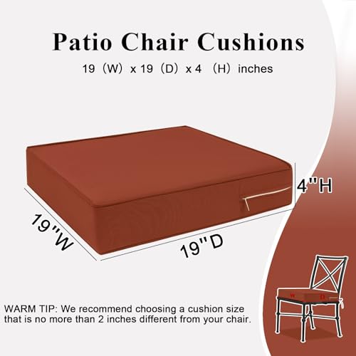 Mjiaidea Outdoor Chair Cushions Set Of 2 For Patio Furniture 19X19X4 Inch Waterproof Patio Chair Cushion 3 Year Color Fastness Square Elastic Foam Garden Sofa Couch Pads With Ties And Handle,Spice thumb #7