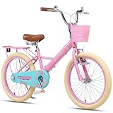 Glerc 20 Zoll Mädchen-Kinderfahrrad für Kinder von 7 8 9 10 11 12 13 Jahren mit Fahrradständer, Hinterem Gepäckträger und Korb, Rosa