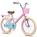 Glerc 20 Zoll Mädchen-Kinderfahrrad für Kinder von 7 8 9 10 11 12 13 Jahren mit Fahrradständer, Hinterem Gepäckträger und Korb, Rosa